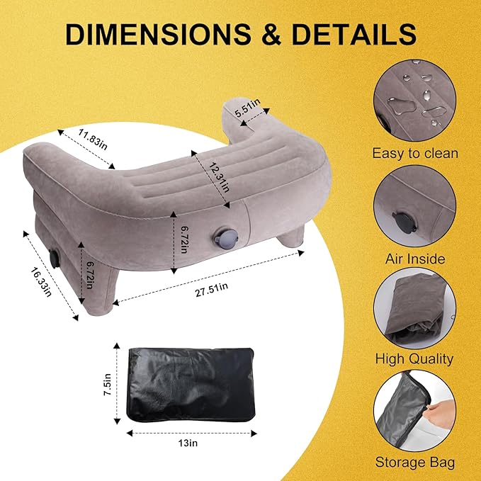 Inflatable Gaming Pillow for Lap Portable Reading Pillow Adjustable Lap Desk Pillow for Adult Student Reading Gaming Studying in Bed Couch Floor