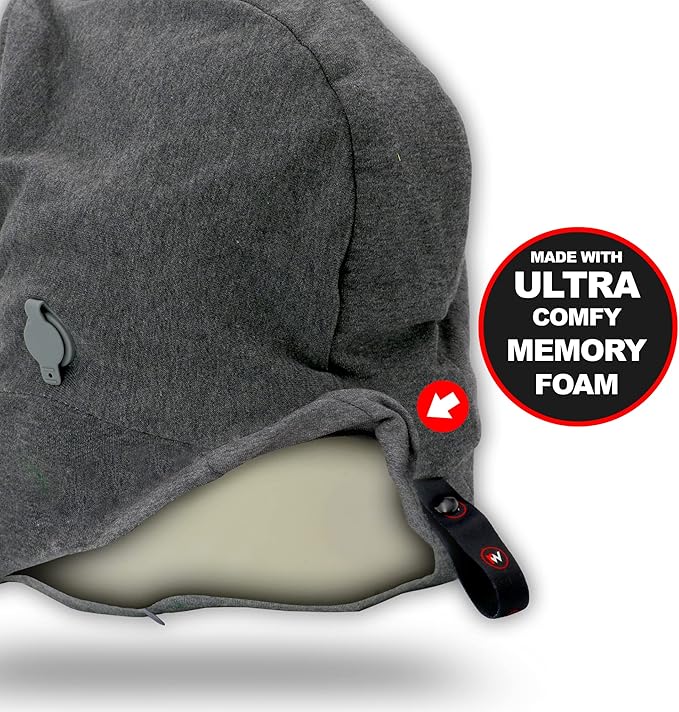 Roamwild Travel Pillow with Unique Self Inflating Built in Side Supports | Washable | (Red & Gray)