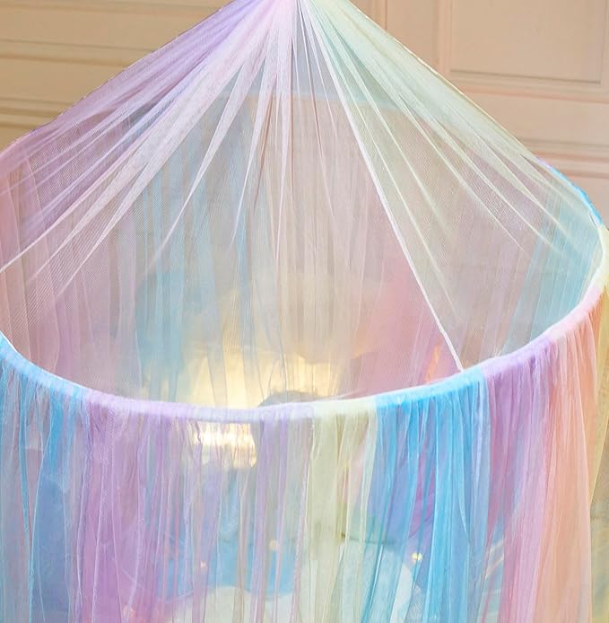 Mengersi Bed Canopy with Lights,Princess Bed Canopy Canopy Bed Curtains for Girls Room,Mosquito Netting Canopy Reading Corners Room Decor for Girls (Rainbow)