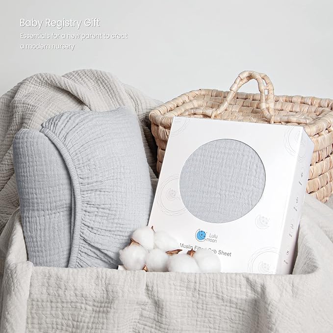 Lulumoon Muslin Crib Sheet Fitted Crib Mattress Sheet for Boys and Girls, 28"x 52" Mist Blue