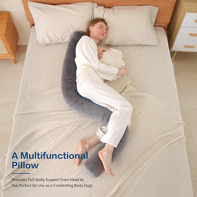 Long Body Pillow for Adults,Full Body Pillow with Velvet Pillowcase,Round Bolster Pillow for Sleeping,Hug Pillow(Gray,75×6 inch)