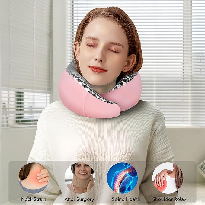 MULIHOMI™ New Packaging Updated Travel Pillow for Airplane with 100% Memory Foam, 360° Adjustable Full Surrounding Flying Neck Pillows, Travel Pillow Set with 3D Eye Masks, Earplugs (Pink)