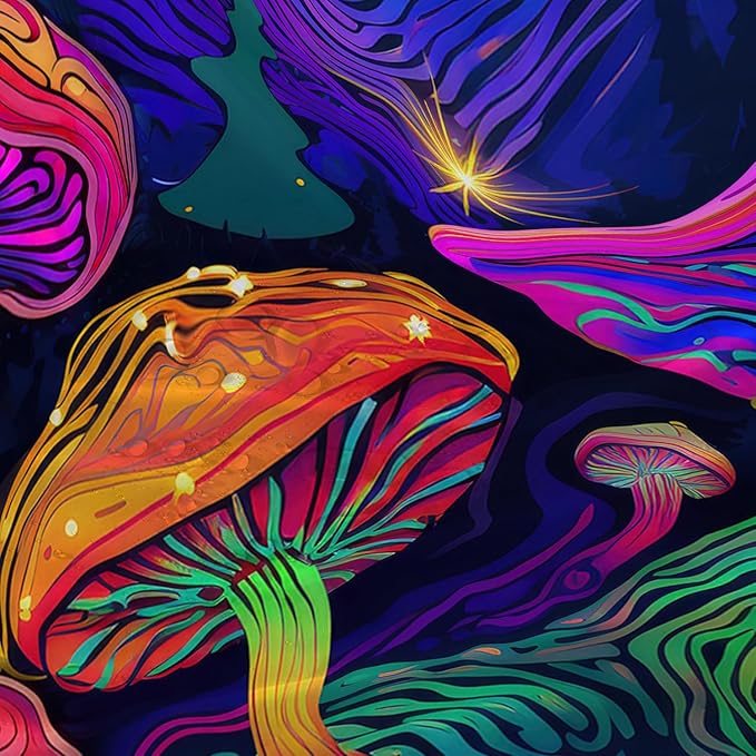 AILONEN Magic Mushroom Shower Curtain for Kids Boys Girls,Mushrooms and Starry Night Waterproof Fabric Shower Curtain for Bathroom,Dreamy Natural Plants Shower Curtain Set with Hooks,72" W*96" H