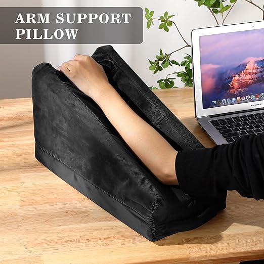 Buryeah Arm Pillow Arm Elevation Pillow with 2 Pockets, Soft Ergonomic Support Pillow for Elbow Arm Rest Wedge Pillow Broken Arm Gifts with High Density Foam for Recovery Sleeping Care(Black)