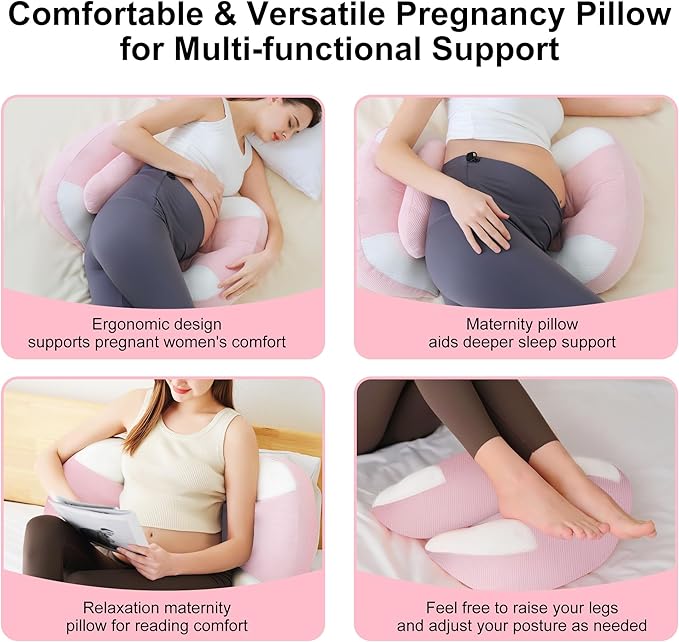 Pregnancy Pillow for Pregnant Women, Soft Pregnancy Body Pillow, Maternity Pillow Used to Support and Relieve Pain or discomfort in The Waist, Abdomen and Buttocks, Adjustable (Pink)