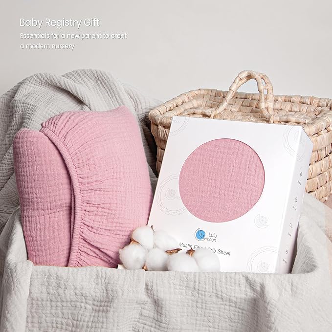 Lulu moon Muslin Crib Sheet Fitted Crib Mattress Sheet for Boys and Girls, 28"x 52" Carnation