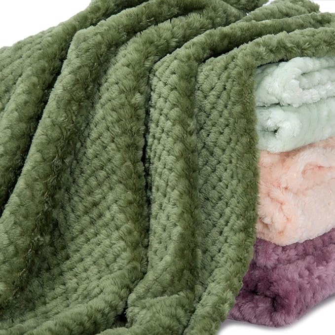 Fuzzy Blanket or Fluffy Blanket for Baby, Soft Warm Cozy Coral Fleece Toddler, Infant or Newborn Receiving Blanket for Crib, Stroller, Travel, Decorative (28Wx40L, XS-Olive Green)
