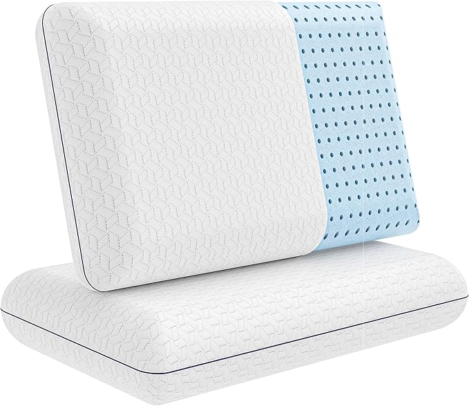 Vaverto Gel Memory Foam Pillow 2 Pack - Standard Size - Ventilated, Bed Pillows with Viscose Made from Bamboo Pillow Cover,Cooling, Contoured Support