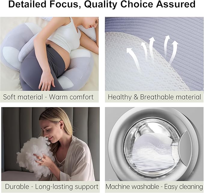 Pregnancy Pillow for Pregnant Women, Soft Pregnancy Body Pillow, Maternity Pillow Used to Support and Relieve Pain or discomfort in The Waist, Abdomen and Buttocks, Adjustable (Grey)
