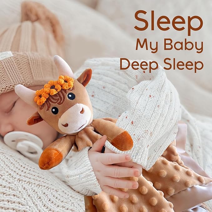 Girl Highland Cow Baby Security Blanket Loveys for Babies Girls, 16" Soft Baby Lovey Blanket, Baby Snuggle Stuffed Animals Blankie, Baby Girls Gifts for Infant and Toddler