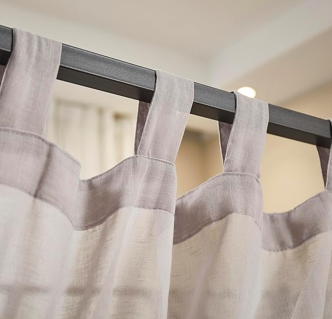 Mengersi Linen Canopy Bed Curtains for Twin,Full,Queen and King Size Bed,Bed Canopy Natural Blended Curtain Panels, 8 Panels Set (All Bed Sizes, Gray)