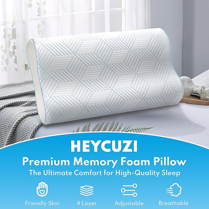 Cervical Neck Pillow for Pain Relief - 4-Layer Adjustable Contour Memory Foam Cooling Pillow for Sleeping, Cooling Ergonomic Pillow for Side Back Stomach Sleepers, Sandwich Pillow Queen Size