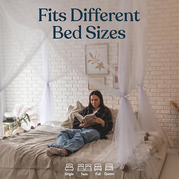 Canopy Bed Curtains with Lights, White Bed Canopy For Girls & Adults | Fits Full, Double, Queen, King | Bed Curtains From Ceiling Or Bed Frame, Bed Curtains, Bed Canopies & Drapes, Princess Bed