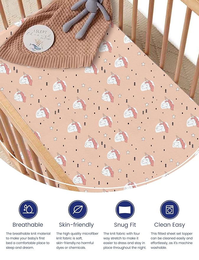 TotAha Premium Stretchy Unicorn Crib Sheets (2-Pack)-Hypoallergenic, Silky Comfort, Buttery Soft, Calming Effect, All-Season Jersey-Knit Sheets, 9'' Extra Deep Pocket