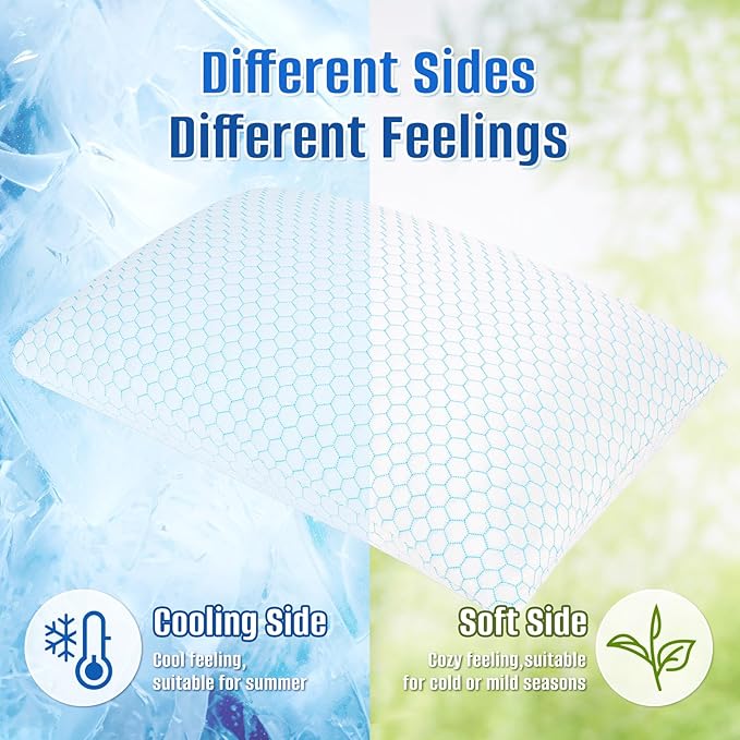 Shredded Memory Foam Pillow for Sleeping, Cooling Bed Pillows Set of 2, Adjustable Pillows for Side, Back, Stomach Sleepers with Washable Pillowcase (King Size, Blue)