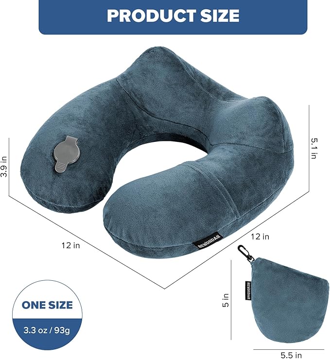 Rewondah Inflatable Travel Pillow for Sleeping Airplane - Inflatable Neck Pillow for Traveling on Plane with Washable Cover, Blow up Neck Travel Pillow for Airplanes, Cars - Portable and Comfortable