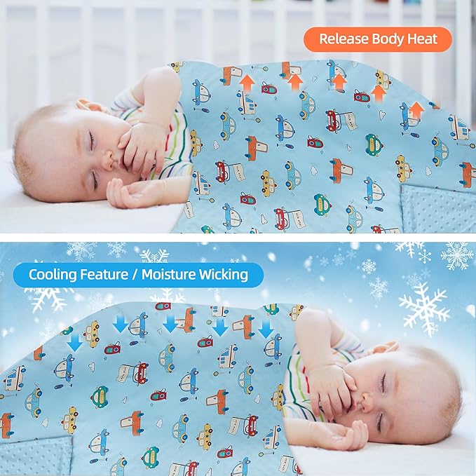 Baby Blanket for Boys Girls Super Soft Blanket,Fluffy Cool Lightweight Baby Receiving Blankets,Double Layer with Dotted Backing for Toddler Nursery (Blue, car30*40in)