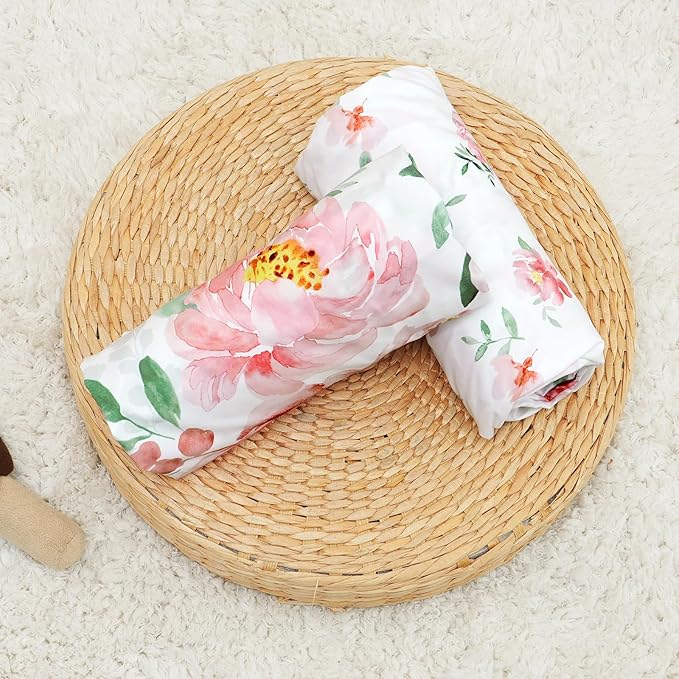 PHF Soft Bassinet Sheet Set, 2 Pack Silky Comfy Breathable Cradle Sheets for Baby Girls, Univeral Fit for Most Cradle and Bassinet Mattress, Watercolor Floral