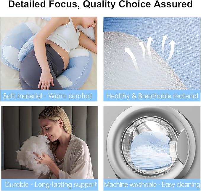 Pregnancy Pillow for Pregnant Women, Soft Pregnancy Body Pillow, Maternity Pillow Used to Support and Relieve Pain or discomfort in The Waist, Abdomen and Buttocks, Adjustable (Blue)