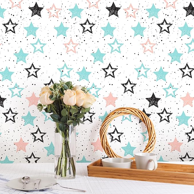Amaonm Removable 15.8 x 98.4inch Wall Decals DIY Wallpaper Wall Stickers Murals Decor for Kids Babys Girls Bedroom Teens Nursery Living Room Door Desk Decoration (Star)