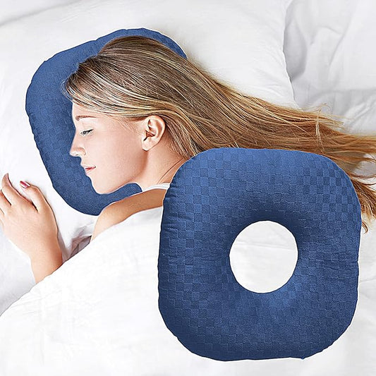 Ear Piercing Pillow for Side Sleepers, Pillow with an Ear Hole for CNH and Ear Pain Ear Inflammation Pressure Sores, O-Shaped Side Sleeping Pillow, Ear Guard Pillow(Dark Blue)