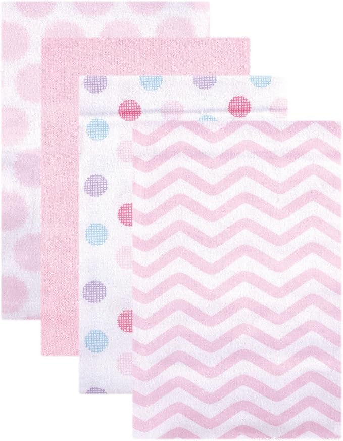 Luvable Friends Unisex Baby Cotton Flannel Receiving Blankets, Pink Dots 4-Pack, One Size
