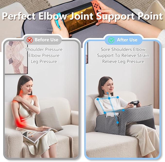 Reading Gaming Pillow for Lap Desk - Soft Arm Rest Pillow for Adult, Memory Foam Stand Pillow with Pocket for iPad, Laptop, Crochet, Sitting in Bed Couch Floor Sofa, Gamer Gift for Men Women