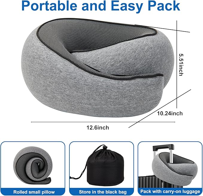 Travel Pillows for Airplanes, Neck Pillows for Travel,2024 New Travel Neck Pillow, Memory Foam Neck Pillow for Traveling Car Aircraft (Grey)