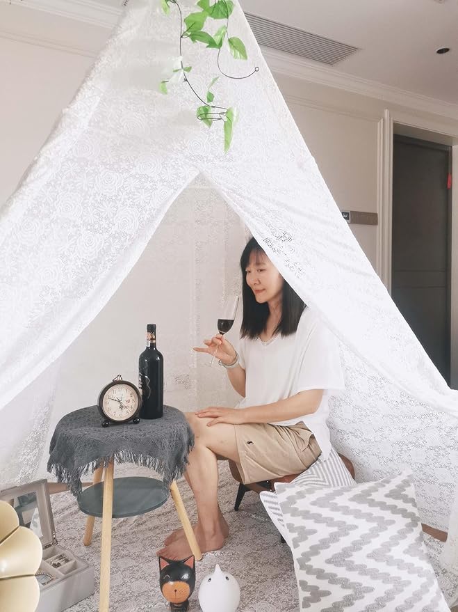 Miyaya 5-Sided Lace Huge Teepee, Indoor/Outdoor Party Central, 80" x 80" x 87" Indian Style Adult Tent,Princess Lace Party,Wedding Teepee, Beach Tent,Picnic Tent (White)