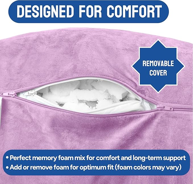ComfortSpa Reading Pillow for Bed Adult Size, Back Rest Pillow with Arms, Pockets and Washable Cover; Use as a Back Pillow for Sitting in Bed for Bedrest or Relief from GERD Heartburn (XL Lavender)