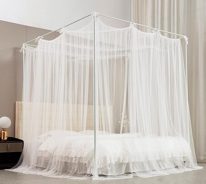 Mengersi Bed Canopy Mosquito Net for Bed,Canopy Bed Curtains Elegant Bed Drapes Screen Netting Canopy Curtains Bedroom Decor (White, California King)