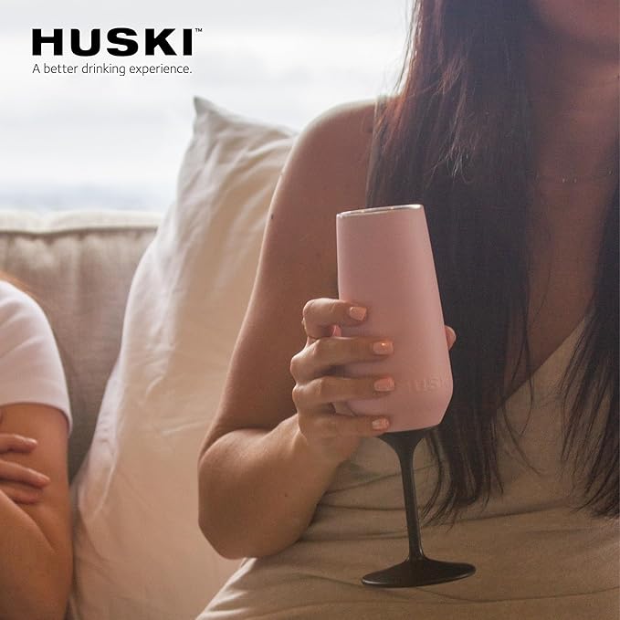 Huski Champagne Flute | NEW | Premium Stainless Steel Champagne Glass with Lid | Go Stemmed or Stemless with Detachable Stem | Triple Insulated Tumbler | 8oz Capacity | Great Gift (Champagne)