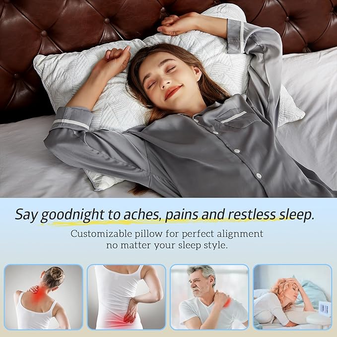 BETU Cooling King Pillow, Shredded Memory Foam Cool Pillow for Hot Sleepers, Adjustable Firm Soft Support Bed Pillows Perfect for Back Neck Pain and Side Sleeping with Pillow Case Cover, Ivory