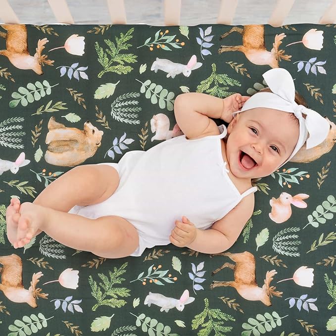 JISEN Fitted Crib Sheets 1 Piece Soft Breathable Baby Crib Sheets for Standard Crib and Toddler Mattress Baby Bed Sheets for Crib for Baby Boys Girls Neutral 28x52 Inch Bear