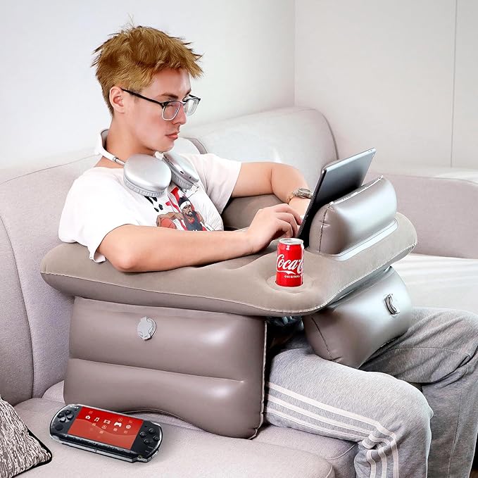 Inflatable Reading Pillow for Lap Rest Pillow Portable for Adult Extra Large Arm Rest Travel Sofa Working, Crocheting Playing Steam Deck Switch or Sitting in Bed Floor Car Tent