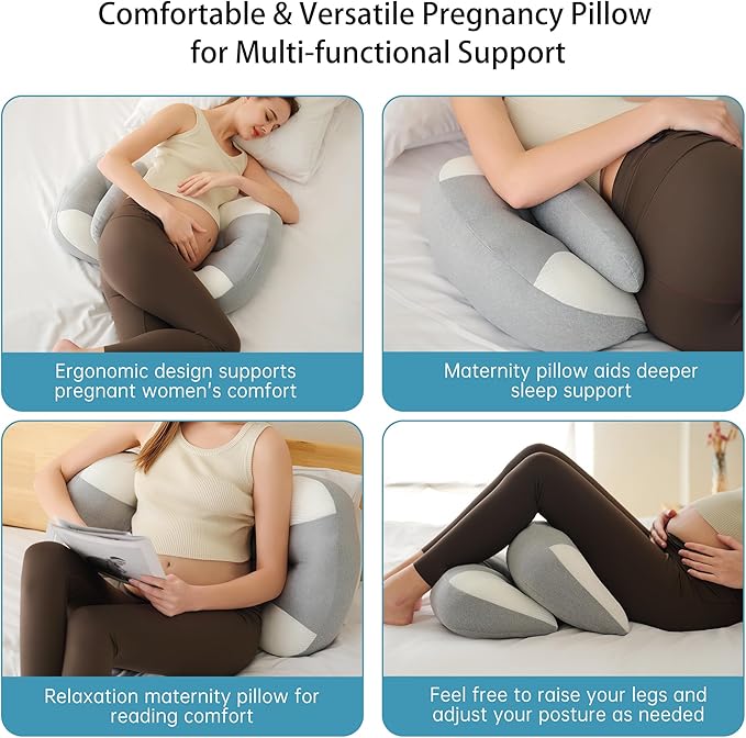 Pregnancy Pillow for Pregnant Women, Soft Pregnancy Body Pillow, Maternity Pillow Used to Support and Relieve Pain or discomfort in The Waist, Abdomen and Buttocks, Adjustable (Light Grey)