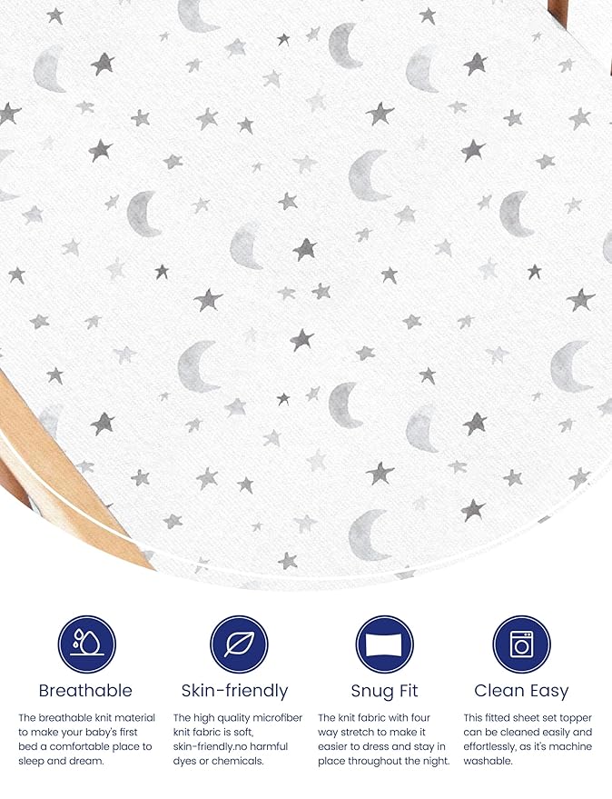 TotAha Premium Stretchy Crib Sheets (2-Pack)-Hypoallergenic, Silky Comfort, Buttery Soft, Calming Effect, All-Season Jersey-Knit Sheets, 9'' Extra Deep Pocket, Moon & Grey Sky