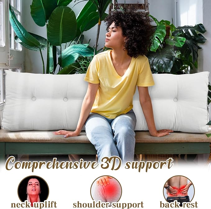 Wenqik Wedge Pillow Triangular Dorm Headboard Bed Rest Reading Backrest Back Support Long Bolster Pillow with Removable Cover for Dorm Room Supplies(White,King (79 x 20 x 8 Inch))