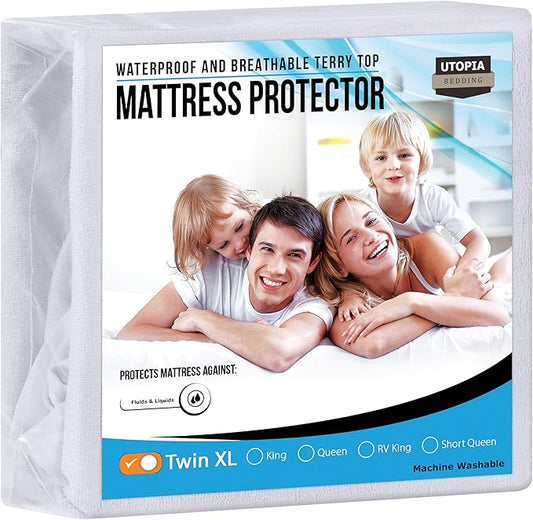 Utopia Bedding Waterproof Mattress Protector Twin XL Size, Premium Terry Mattress Cover 200 GSM, Breathable, Fitted Style with Stretchable Pockets (White)
