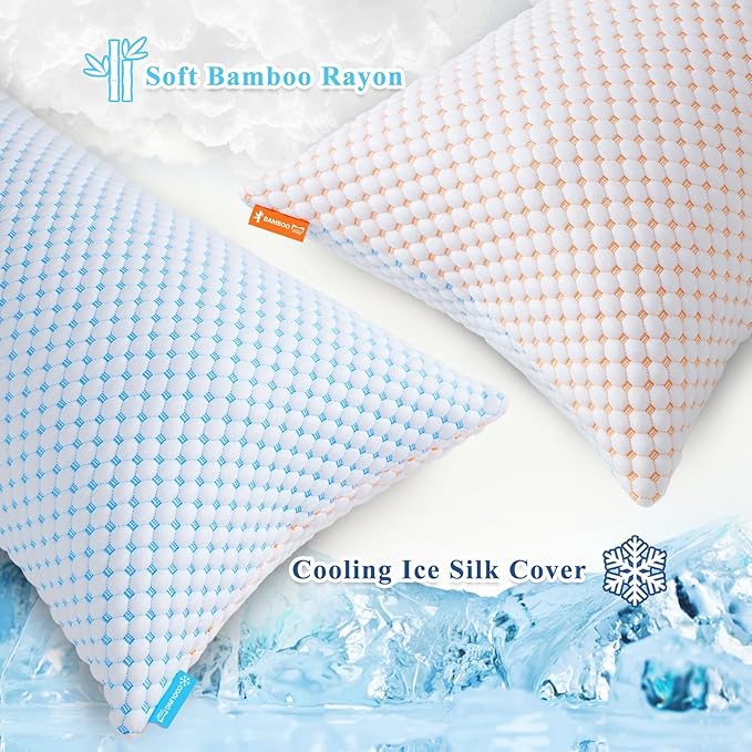 Cooling Pillows for Sleeping Queen Size Set of 2, Shredded Memory Foam Pillow- Staying Cold All Night, Supportive Gel Pillows for Hot Sleepers