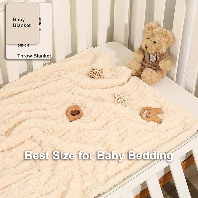 Sherpa Baby Blanket for Girls Toddlers Fleece Fluffy Fuzzy Blanket for Baby,Soft Warm Cozy Fleece Blanket,Receiving Blanket for Infant Newborn (Beige, 30 * 40, Waffle)