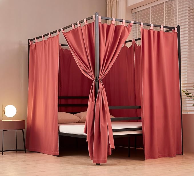 Akiky Canopy Bed Curtains 4 Corner Bed Canopies Terracotta Canopy Curtains Panel 8 Drapery Panel Curtain for All Bed Sizes