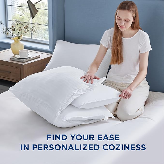 Bedsure Pillows Set of 2 - Fluffy & Soft Adjustable Layer Queen Pillows with Cotton Cover, Luxury Bed Pillows for Sleeping, Firm Pillows for Side, Back, Stomach Sleepers (2, Standard)