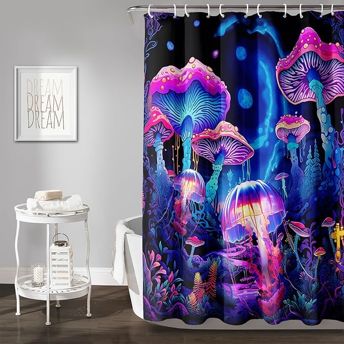 AILONEN Magic Mushroom Shower Curtain,Cartoon Jellyfish Shower Curtain Set for Bathroom,Natural Fungal Bathroom Curtain for Kids Girl,Boho Style Waterproof Fabric Bath Curtain with Hooks, 48" W*72" H