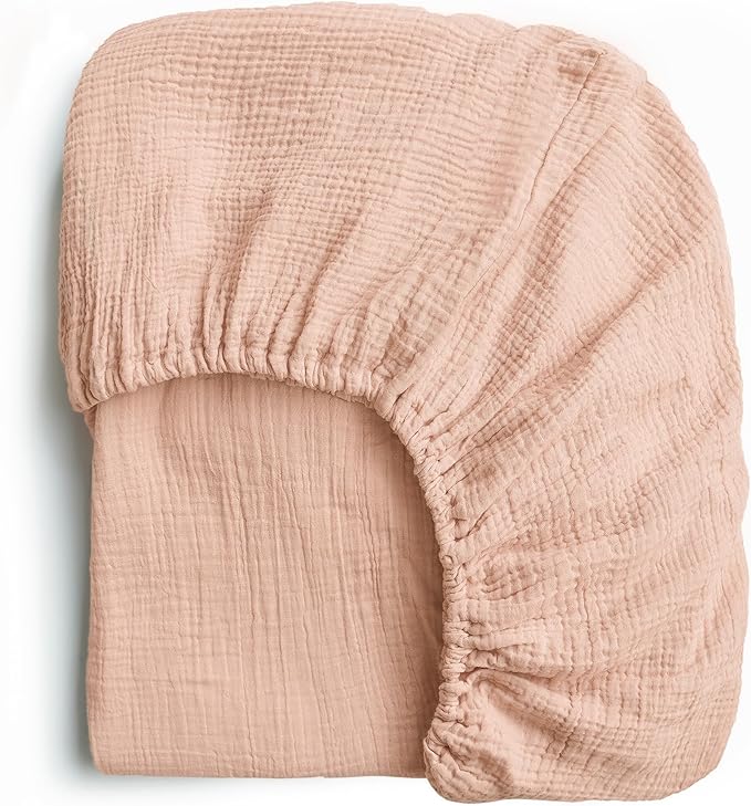 Konssy Muslin Fitted Crib Sheets 100% Cotton Baby Crib Sheets for Standard Crib Mattress (28 X 52 Inches), Soft and Breathable for Boy Girl(Peach)