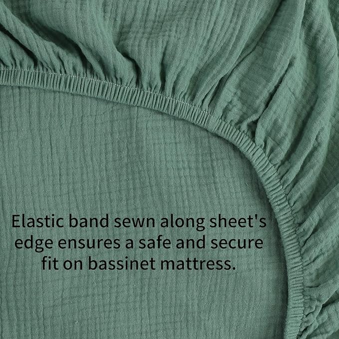 Muslin Bassinet Sheets 32"x 16" Compatible with Dream On Me Karley Bassinet, Delta Children Deluxe and Safety 1st Bassinet, 2 Pack 100% Cotton, Grey and Green