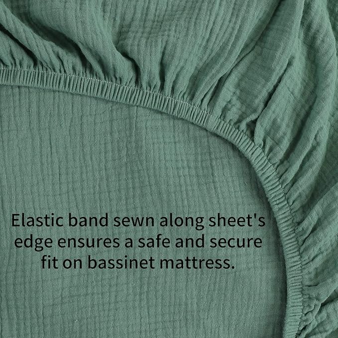 Muslin Bassinet Sheets 29"x 14" for Chicco LullaGo Anywhere, Baby Bjorn Cradle and Other Same Size Mattress Pad, Snuggly Soft 100% Cotton 2 Pack, Grey and Green