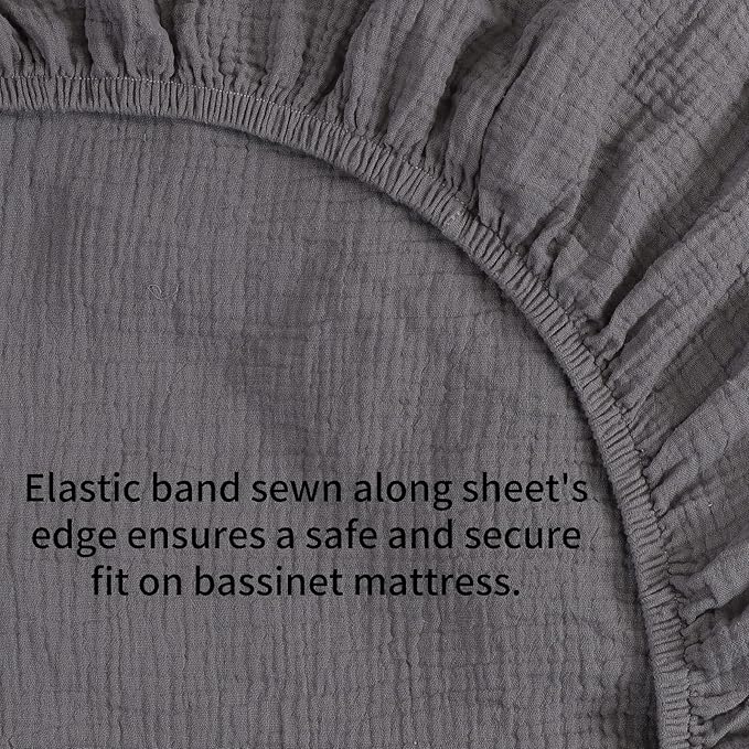 Muslin Bassinet Sheets 29"x 14" for Chicco LullaGo Anywhere, Baby Bjorn Cradle and Other Same Size Mattress Pad, Snuggly Soft 100% Cotton 2 Pack, White and Grey