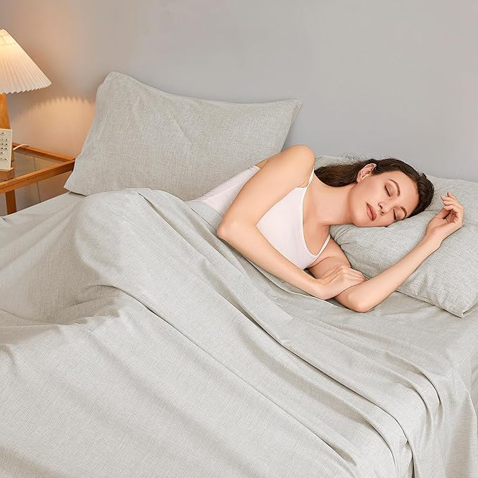 Queen Sheets Khaki, Ultral Soft Cationic Linen Look Sheets, Luxury Cooling Cozy Bed Sheet Set with Non-Slip Fitted Sheet