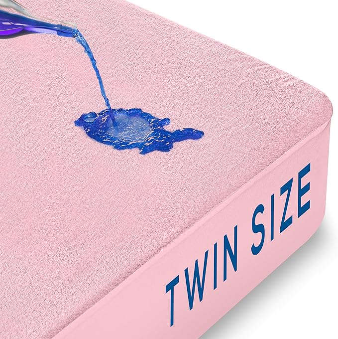 Utopia Bedding Waterproof Mattress Protector Twin Size, Premium Terry Mattress Cover 200 GSM, Breathable, Fitted Style with Stretchable Pockets (Pink)